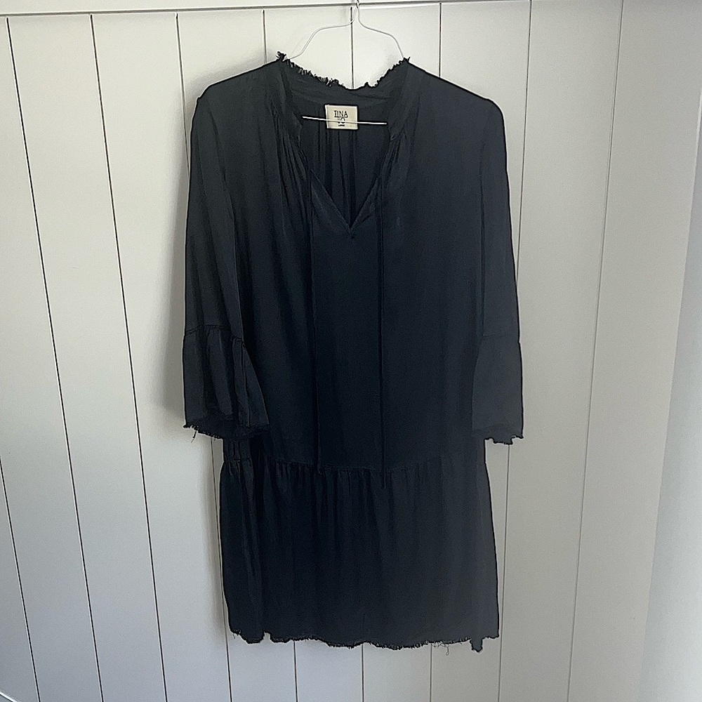 Tina + Jo distressed hem long sleeve dress
